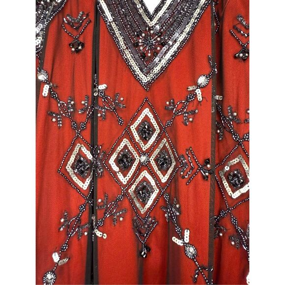 SCALA Women’s Large Beaded Halter Top Red Black Embellished Embroidered RARE - Picture 4 of 8